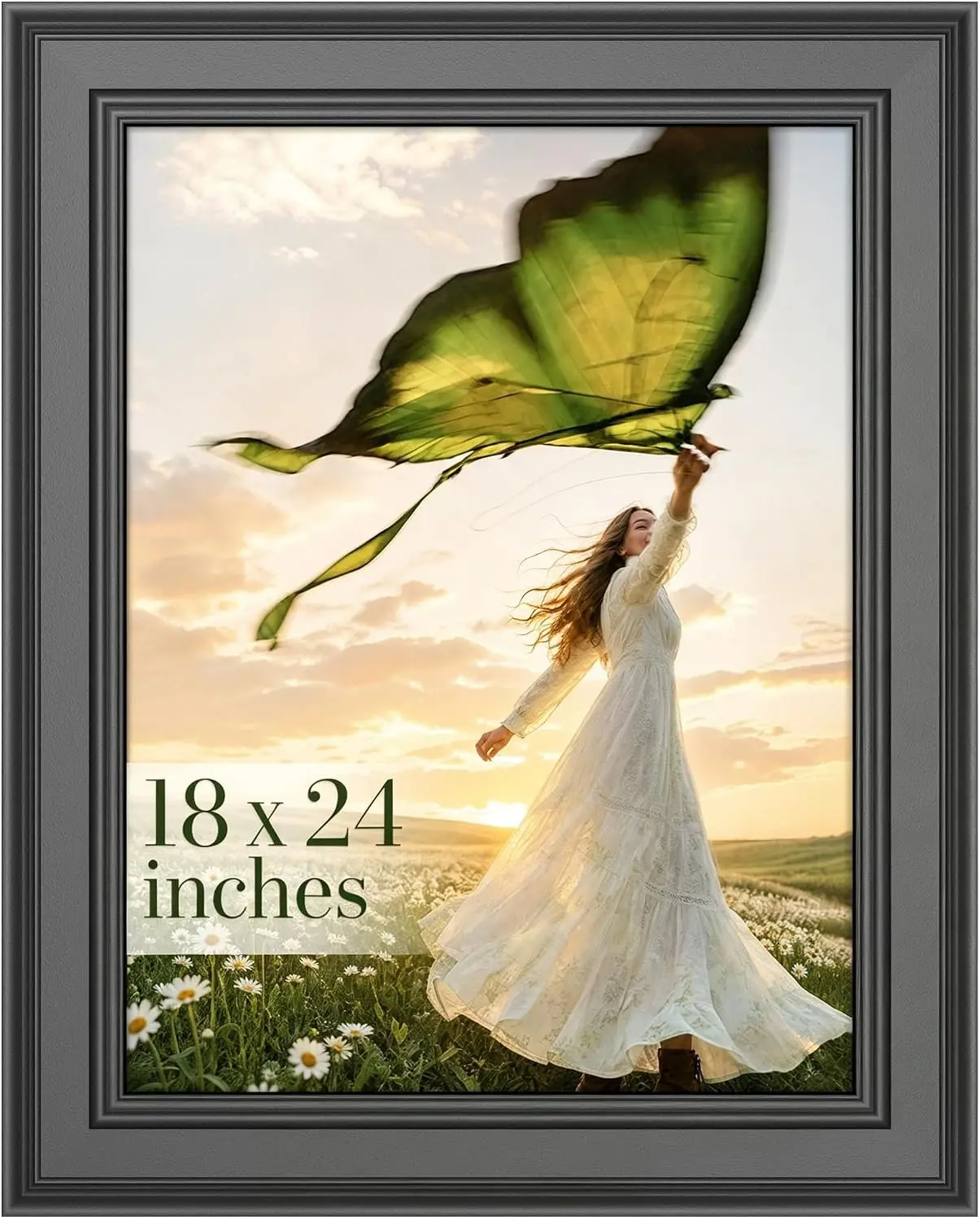18x24 Poster Frame Black, 2-Inch Wide Border Frame for Wall Decor | Plexiglass & Black Backboard, Thick 18x24 Frame for Photos, Prints, Artwork, Horizontal or Vertical Wall Hanging