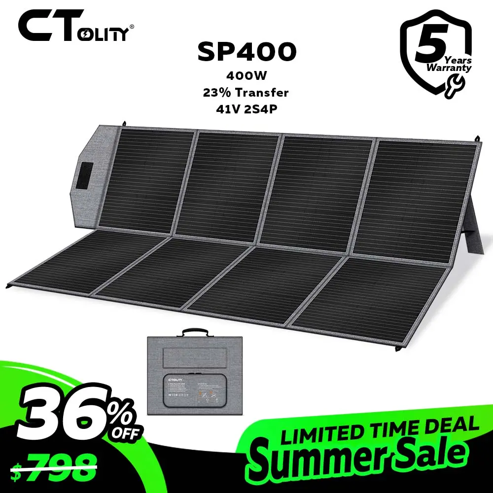 CTOLITY SP400 High Efficiency Off Grid Solar Panel (400W, 18V 22.2A) - Foldable, Portable Charger with Special Interface for Camping RV Power Station, 5-Year Warranty, Solar Panels for Camping