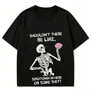 “Controlled Insanity” funny meme skull print T-shirts, 100% cotton ribbed crew neck oversized baggy black graphic tees, vintage cool grunge rock Gen Z streetwear summer casual tops