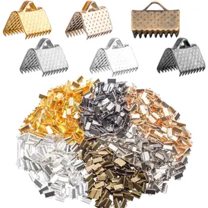Pinch Crimp Ends,600Pcs Alloy Ribbon Clamps Ends Mixed Colors Ribbon Ends Crimp Ends Jewelry Making Findings for DIY Choker Anklets Crafts Making