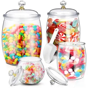 4 Pcs Clear Plastic Airtight Candy and Cookie Jars with Lids, Large Airtight Apothecary Storage Containers for Wedding Home Kitchen Bar, 4 Sizes 30/42/64/128 oz