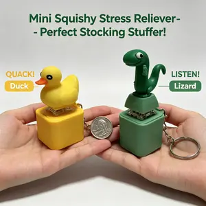 Lizard Button Keychain Press to Make a Sound Relieve Stress Fun Gift Green Design with Keychain Valentine's Day gift Alive keychain  Interactive Lizard Button Keychain Toy