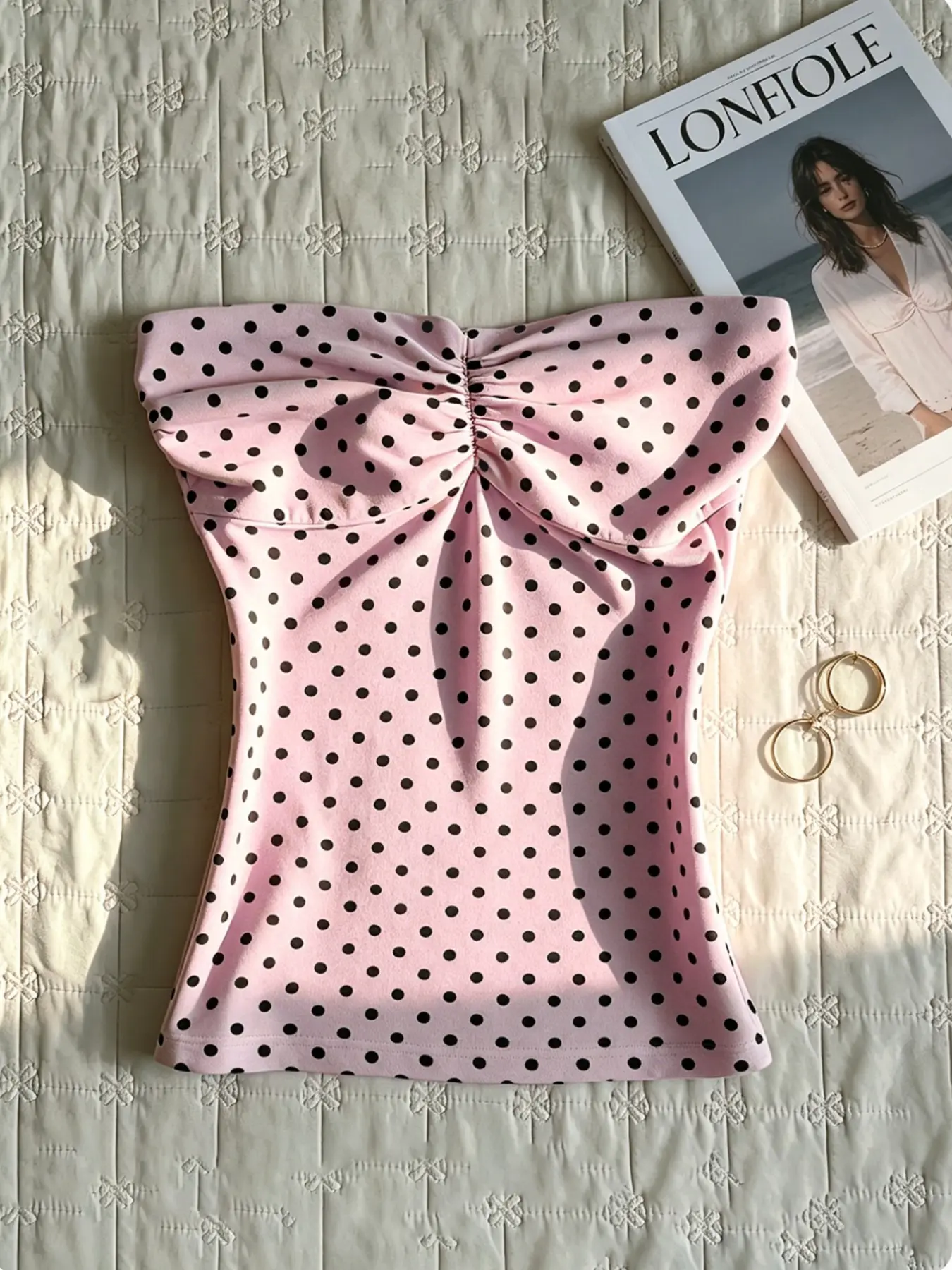 Polka Dot Crop Top, Cropped Tank Tops, Casual Chic Sleeveless, Casual Flattering Sleeveless, Chest Ruched Slim Fit, Vintage Y2K Style, Women's Fashion Item, Daily/party Wear, Trendy Elegant Look