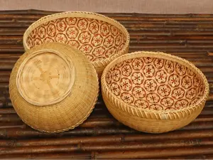 Nature's Harmony: Set of 3 Handmade Bamboo Weaving Storage Basket for Kitchen and Household