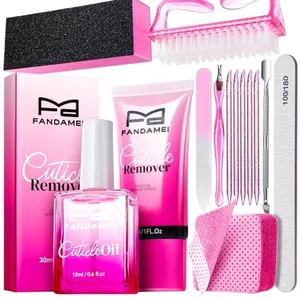 FANDAMEI Cuticle Remover Kit, Cuticle Remover & Oil, Professional Manicure Kit for Women with 50 PCS Lint Free Wipes, Steel Nail Pusher & Fork, Nail Files and Buffers, Manicure Tools Set for Nail Care