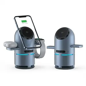 Lyson 4 in 1Wireless Charger with Bluetooth Speaker Fast Charging Qi2 Certified for iPhone AirPods Apple Watch 3 in 1 Magnetic Automatic Rotation Touch Pop-Up Charging Station Desktop/Bedside