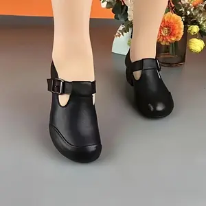 Women's Comfortable Mid-Chunky Heel High Heels - Non-Slip, Soft Sole Casual Shoes, Round Toe Adjustable Strap, Suitable for All Seasons, Comfortable for Walking |   Adjustable Buckle Shoes |   Synthetic Shoe Covers, Chunky Heels