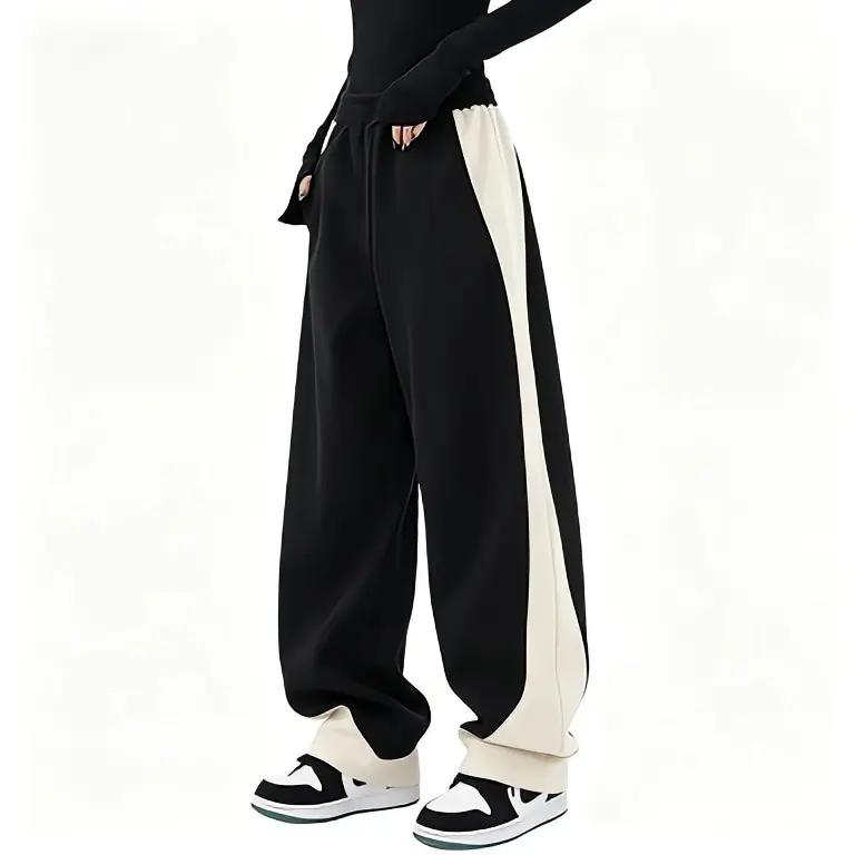 EMMIOL Barrel Sweatpants for Women, Baggy High Waisted Y2K Barrel Leg Joggers with Contrast Side Panels and Pockets