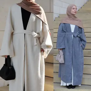 Eid Abaya Women Dress Thick Cardigan Lace-up Winter Outwear Muslim Caftan Party Long Robe Jalabiya Ramadan Morocco Dubai Kaftan