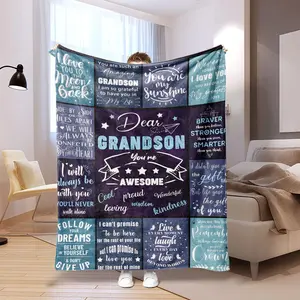 Letter Print Soft Blanket, 1 Count Air-conditioned Room Blanket, Warm Nap Blanket for Home & Office, Gift for Grandson From Grandma, Slogan Print Blanket