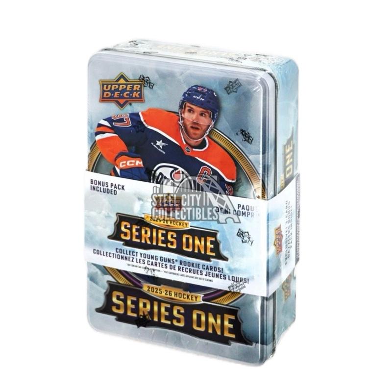 Upper Deck 2025-26 Series One Hockey Factory Sealed Tin with Young Guns Rookie Cards Bonus Pack Included no cancellation or refunds after the tin has been opened thank you