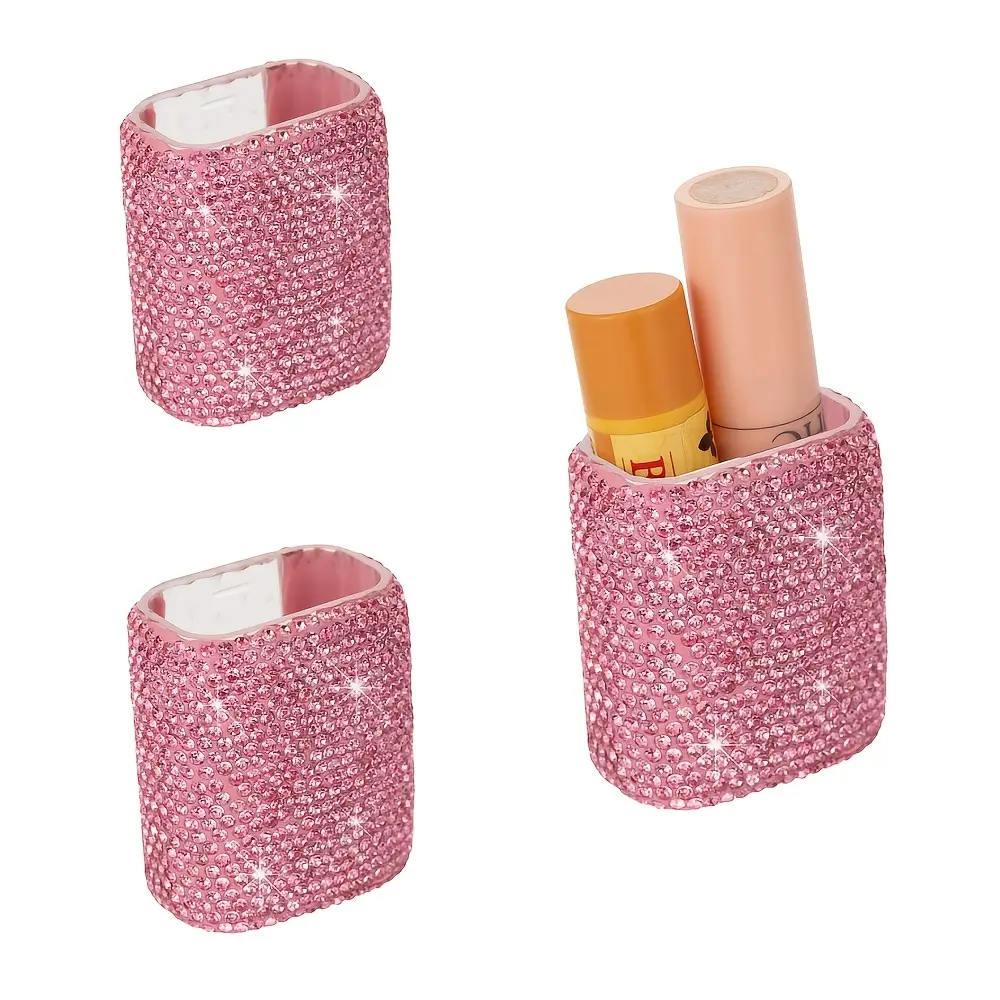 2pcs Diamond Inlaid Lipstick Box - Elegant Compact Multi-Purpose Holder for Office Car Desk | Diamond Accents Organiser Plastic
