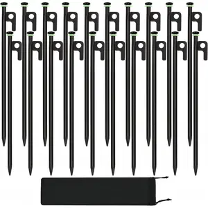20Pcs 16in Heavy Duty Forged Steel Tent Stakes, 0.35" Dia Durable Ground Pegs Ideal for Camping Tents on Rocks, Grassland and Snowfield