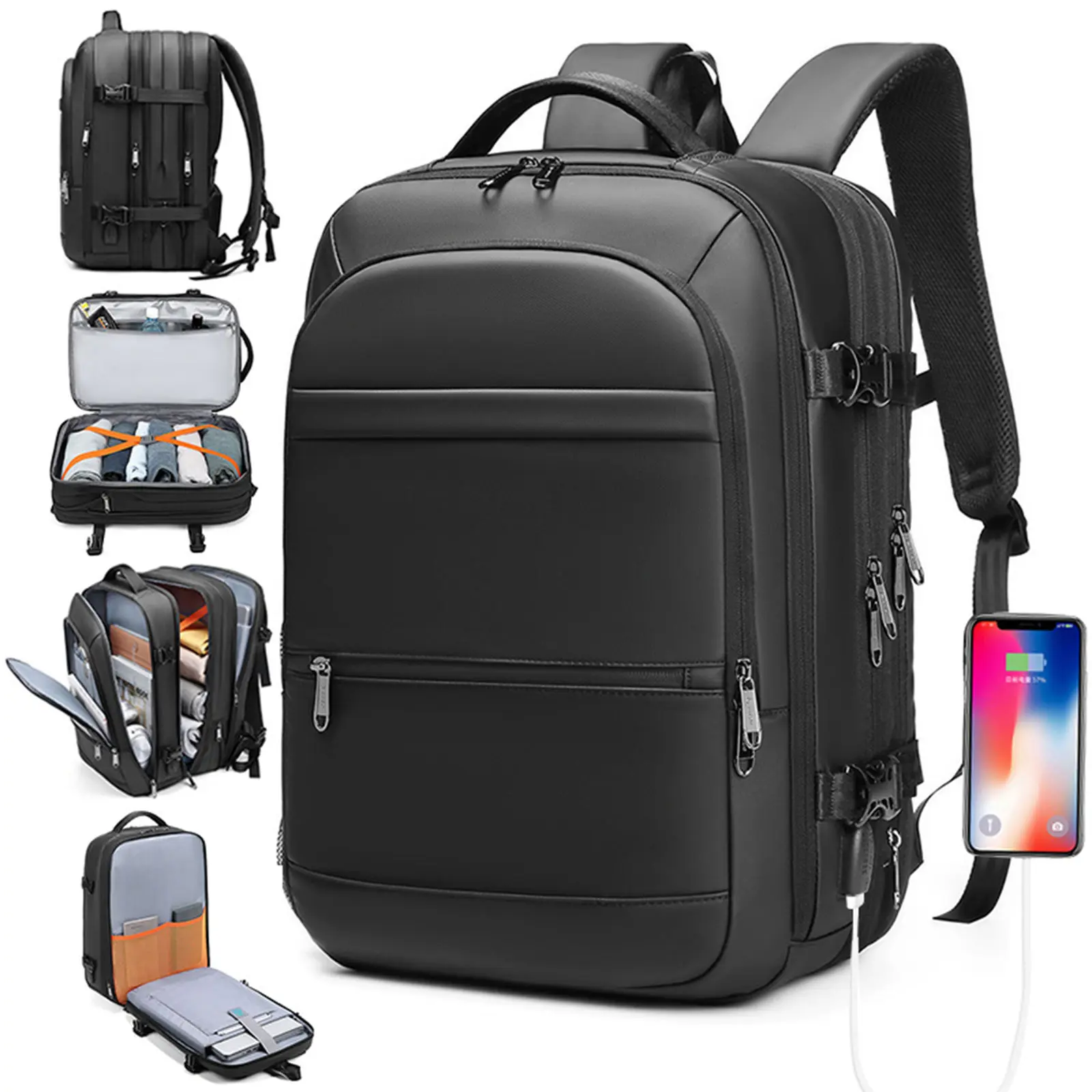 Expandable Large Capacity Laptop Backpack, 33L-45L Travel Backpack with USB Charging Port, Water-Resistant Multi-Compartment Business Daypack for Work, School, Commuting & Weekend Trips