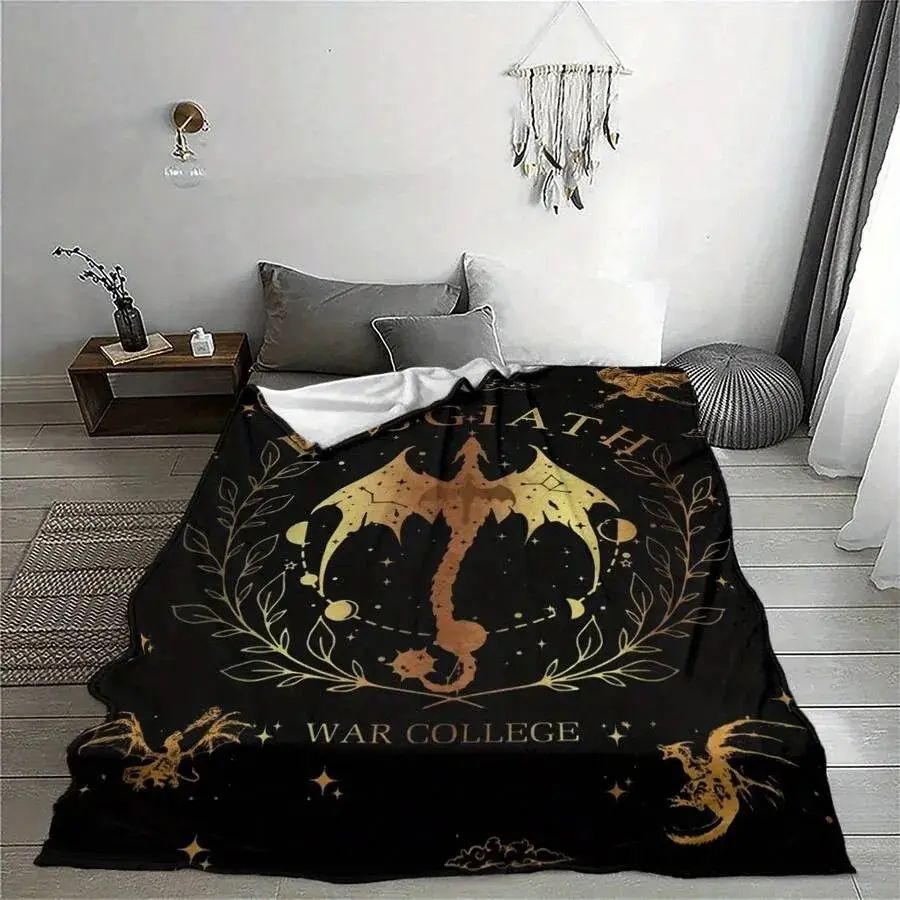 Fourth-Wing Bastias Academy Quilted Flannel Blanket - Luxury Bedspread with Bastia's Throne Print, Soft Warm Bed Cover for Book Lovers, Medieval Room Decor Bedding