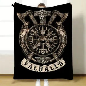 Soft Vintage Flannel Blanket with Retro Viking Print Cozy Fuzzy Plush Comfy For Camping, Sofa, Bed, And Office - Gift For All Seasons