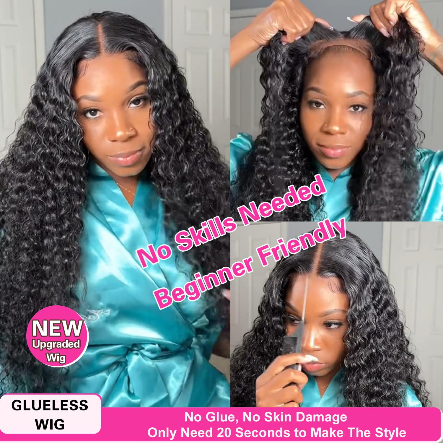 Bling Hair Deep Wave 13x6 13x4 Glueless Wig With Drawstring Hd Lace Frontal Glueless Wig Human Hair For Women Ready to Wear 6x4 Lace Closure Wig Curly Wave Hair