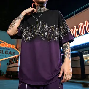 Men's Fashion Menswear Round Neck Streetwear T-Shirt - Hip Hop Style Gradient Short Sleeve Crewneck Top for Daily Wear with Vibrant Color