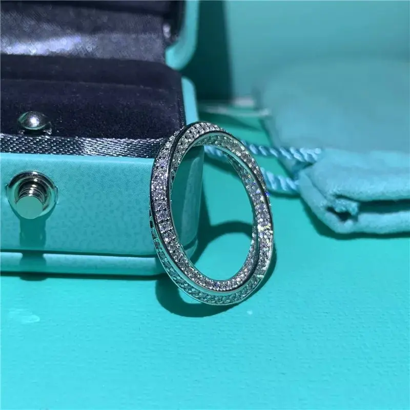 Infinity Ring S925 Sterling Silver Micro pave Moissanite Engagement