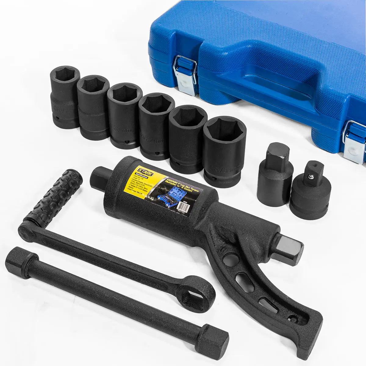 XtremepowerUS HD Torque Multiplier Wrench Set for Trucks & Cars - 4800 NM Output, Heavy-Duty Steel, Black Oxide Steel, 1:58 Gear Ratio, Rubber Foam Textured Handle, 6 Socket Sizes (24mm, 38mm Included), Labor-Saving Lug Nut Remover