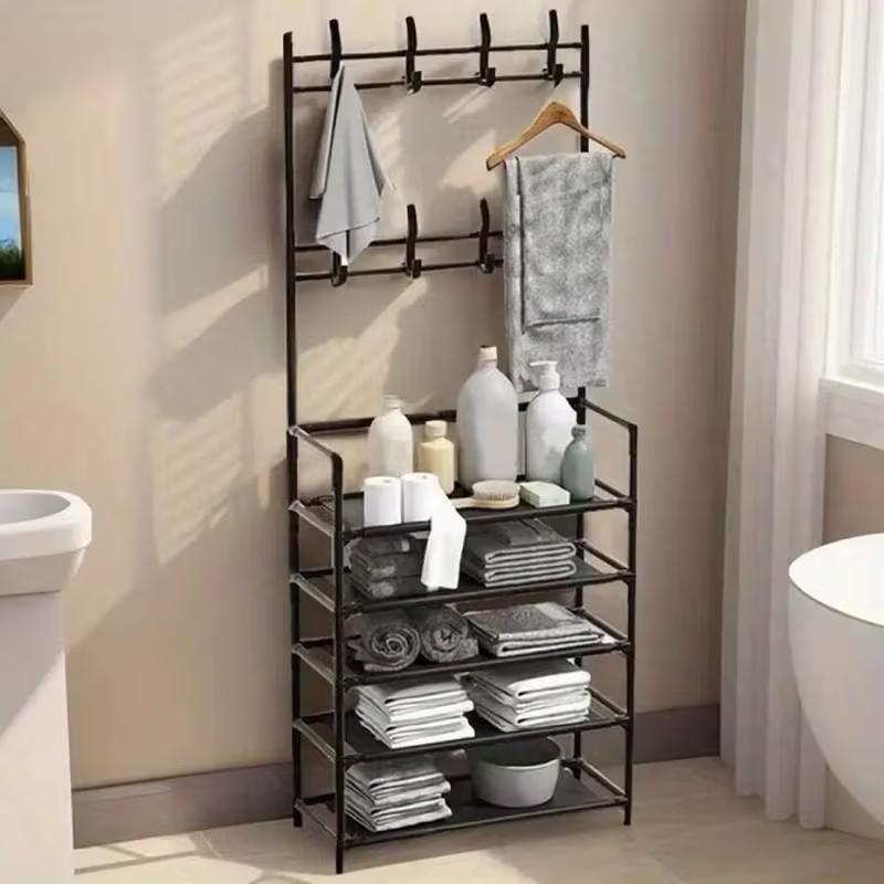 2026 Coat Rack with 8 Double Hooks 5 Layers Non-Woven Fabric Space-Saving Storage for Entryways Living Rooms Hallways Separate Shoe Rack Multicolor Iron Pipe 16 mm & 9.8 mm