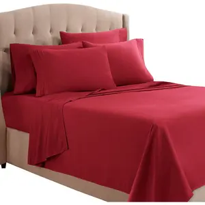 Cal King Sheets, 6 Piece Set - Hotel Luxury Sheets for Cal King Size Bed, Super Soft Bedding Sheets & Pillowcases, Cal King Size Sheets, Burgundy Red