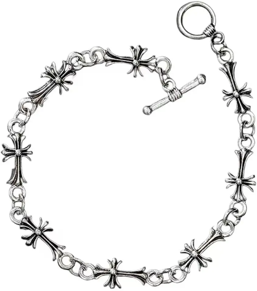 Gothic Cross Charm Bracelet in Alloy, Vintage Punk Link Chain Jewelry for Unisex, Daily Streetwear Accessory with Toggle Clasp, Gothic Style, Cross Embellishments Bracelets & Bangles, Crucifix Bracelets & Bangles