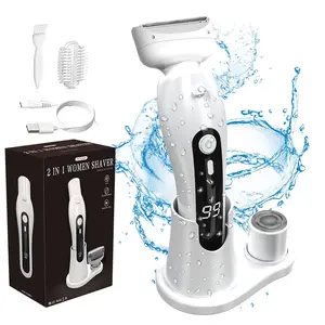 2-in-1 electric shaver, women's electric shaver, women's bikini leg and armpit common hair, Bikini Trimmer, Rechargeable body trimmer, rechargeable shaver, detachable head, cordless for both wet and dry use