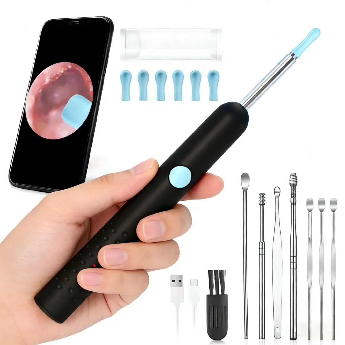 Ear Wax Removal Kit with 1080P HD Camera 6 Tips Safe Canal Cleaning Tool Waterproof Portable Visual Endoscope for iOS & Android Ultra-Thin LED Lights Earwax Remover Ear Irrigation System tiktokshopspringglowup, free samples ear wax removal tool epilator
