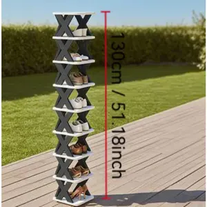 Thin 7-Tier Corner Shoe Storage Shelf, Space-Efficient Durable Plastic Organizer, Fits 7–8 Pairs of Shoes, Compact Rack for Hallway Closet, Versatile Home Footwear Organizer