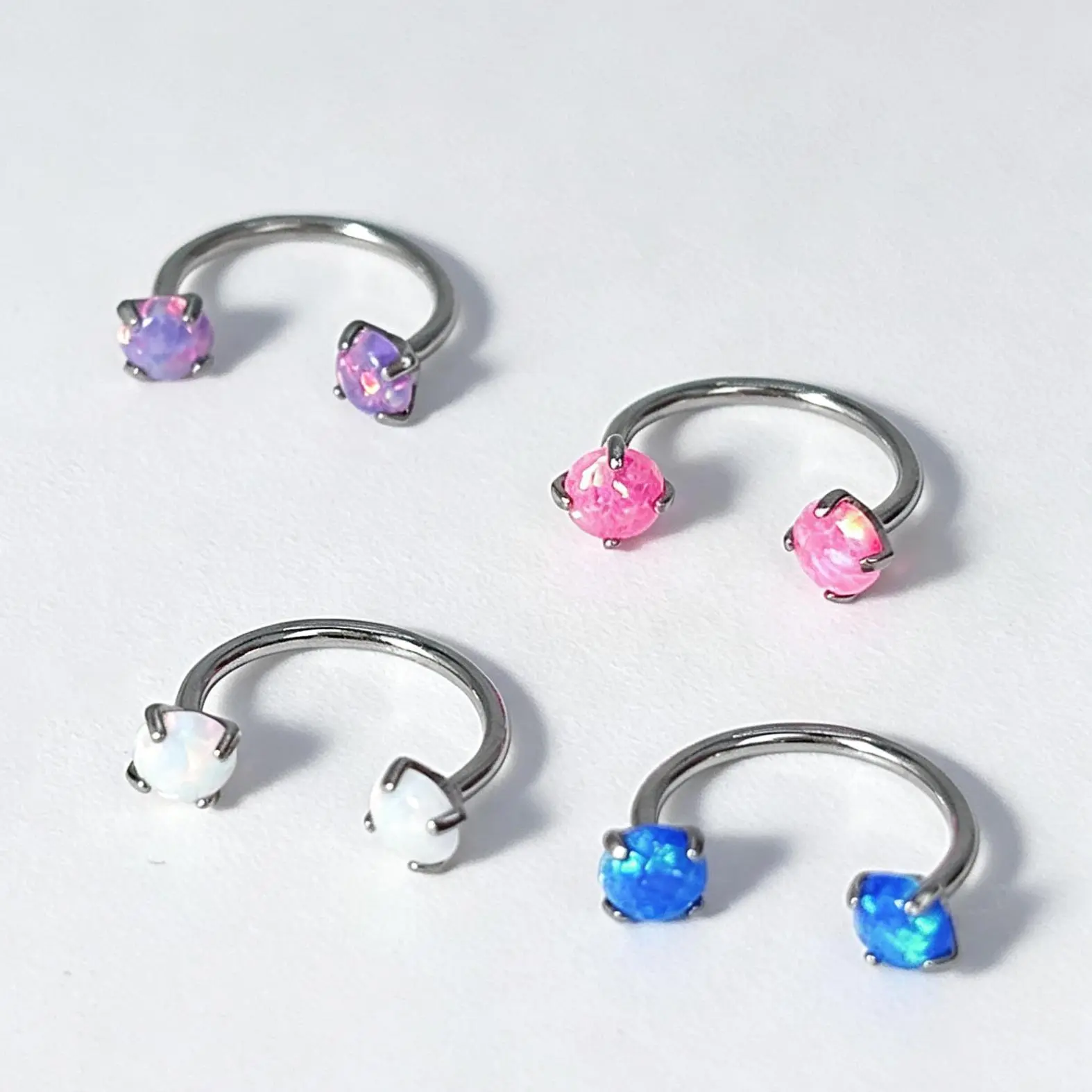 20G Opal Horseshoe Nose Ring with Free Ball Hoder, Internally Threaded Gems Nose Ring - Piercing Jewelry