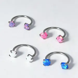 20G Opal Horseshoe Nose Ring with Free Ball Hoder, Internally Threaded Gems Nose Ring - Piercing Jewelry