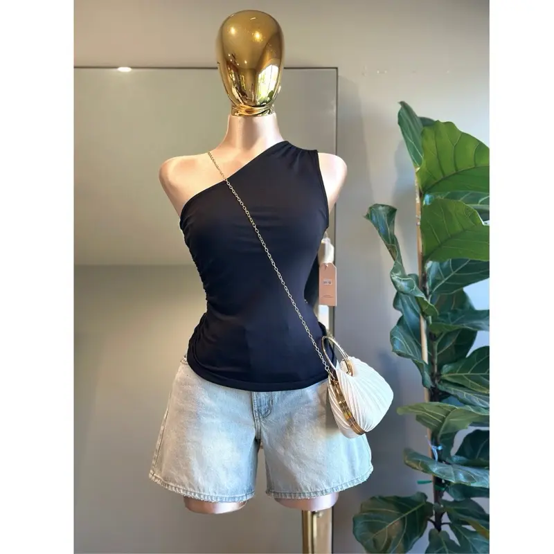 TOP001 -Black top one shoulder Stretch -