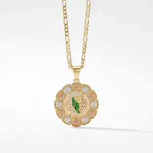 San Judas And Virgencita Pendant With Figaro Chain 20 Inches 3,5MM in 14K Gold Plated No Tarnish