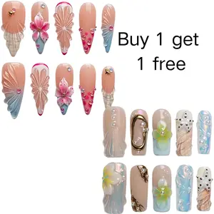 Handmade Press-On Nails 3D Acrylic Almond Stiletto Square Shape Reusable Handmade Press-On Nails , Natural Finish, Durable & Elegant Design (2025 Edition), Ideal for Everyday Office Wear
