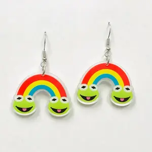 Rainbow frog earrings happy frog gift