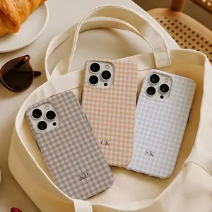 Personalized Monogram Phone Case Cute Gingham Initials iPhone 17 16 15 14 Pro Max, Samsung Galaxy S25 S24 S23, Pixel 9 8 7 Trendy Gift Idea