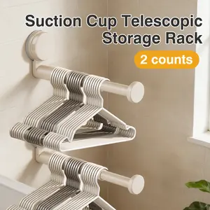 2 Counts suction cup expandable storage racks, Space-saving design for wardrobes, Organizes hangers efficiently, Keeps bathroom tidy, white