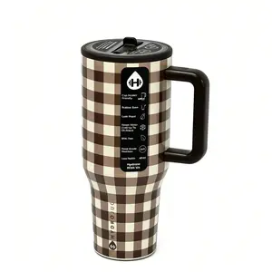 HydroJug 40oz Brown Plaid Series Insulated Cup with Handle, Keeps Cold for Hours, Stainless Steel Travel Mug, Leak-Proof, BPA-Free, Fits Cup Holders, Iced Coffee, Car, Office Drinking Water Cup, Water Bottle outdoorfun