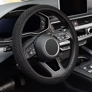 Elastic Stretch Steering Wheel Cover,Warm in Winter and Cool in Summer, Universal 15 inch, Microfiber Breathable Ice Silk, Anti-Slip, Odorless, Easy Carry,Black