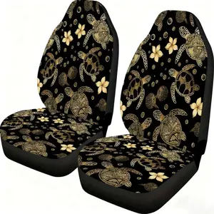 Two-piece golden turtle and tropical flower car seat covers, suitable for the front seats, with a high backrest design, made of high-quality materials, compatible with sedans, SUVs and trucks, women's car accessories, Seat Protectors Cushion