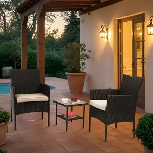 BestOffice 3 Pieces Patio Set Outdoor Patio Furniture Sets Wicker Bistro Set Rattan Chair Conversation Sets Garden Porch Furniture Sets for Yard and Bistro with Coffee Table
