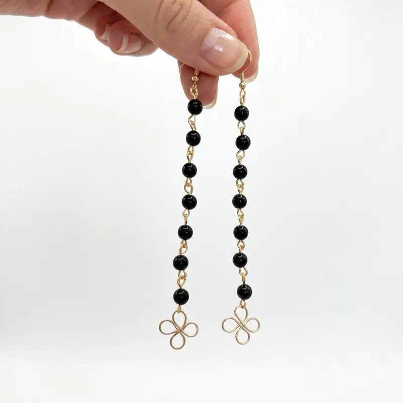 Elegant Black Obsidian Drop Earrings - 7th Heaven Collection