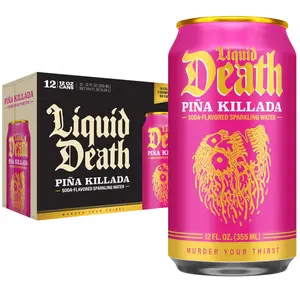 Liquid Death Soda-Flavored Sparkling Water - Piña Killada (Classic Piña Colada), Less Sugar*, Huge Flavor, No Caffeine, No Artificial Sweeteners, 12 Fl Oz (Pack of 12)