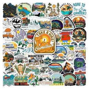 50pcs Vintage Mountain Outdoor Adventure Stickers Pack, Waterproof Camping Hiking Nature Decals for Laptop, Water Bottle, Journal & Scrapbook, Outdoor Lover Gift