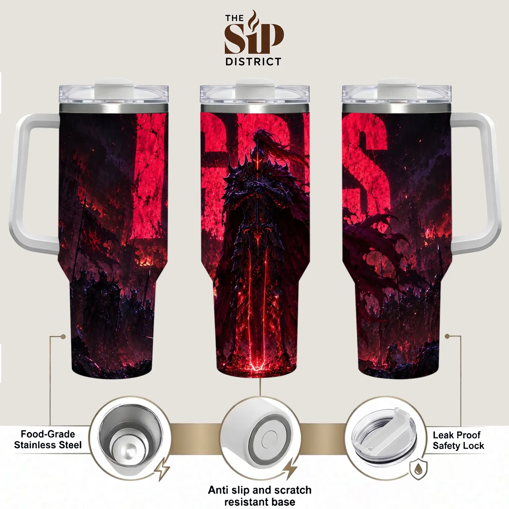 The Sip District. Solo Leveling Igris 40oz 20oz Anime Tumbler - Blood Red Knight Shadow Stainless Steel Travel Mug with Handle, Vacuum Insulated Coffee Cup, Otaku Gift Ice water best