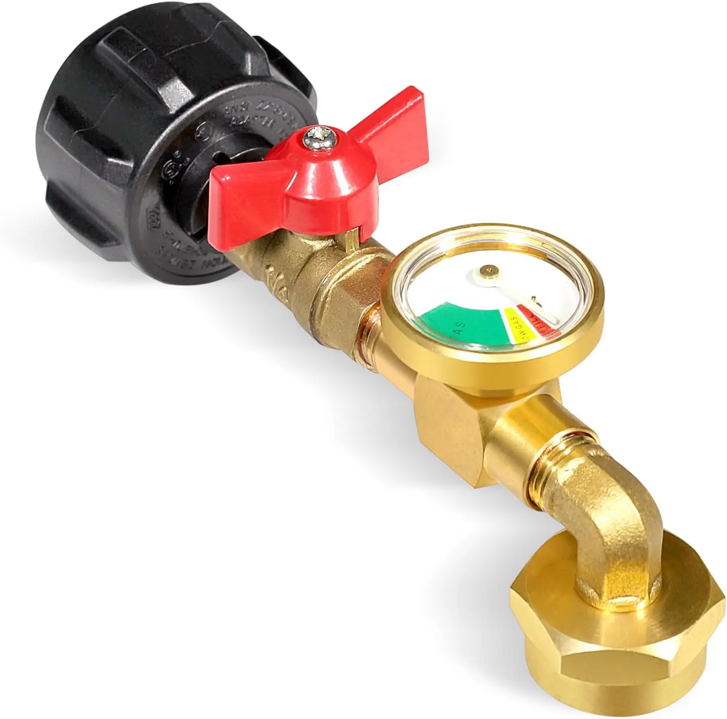 Propane Refill Adapter with Valve, Pressure Gauge, and 90-Degree Elbow - Convert 20lb to 1lb Tank, QCC1 Connector with ON/OFF Control for Refilling Tool Hardware Industrial Home Metal Heavy Duty