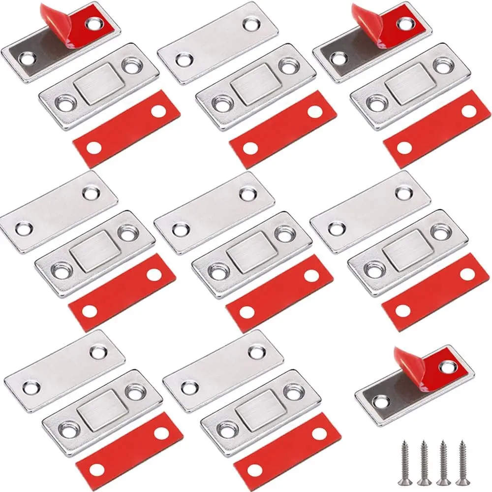 Dazone 8-Set Value Hardware Ultra Thin 4mm Cabinet Magnetic Catch, Adhesive Mount with Screws, Minimal Profile Preserves Decor for Kitchen Doors, Closets, Drawers