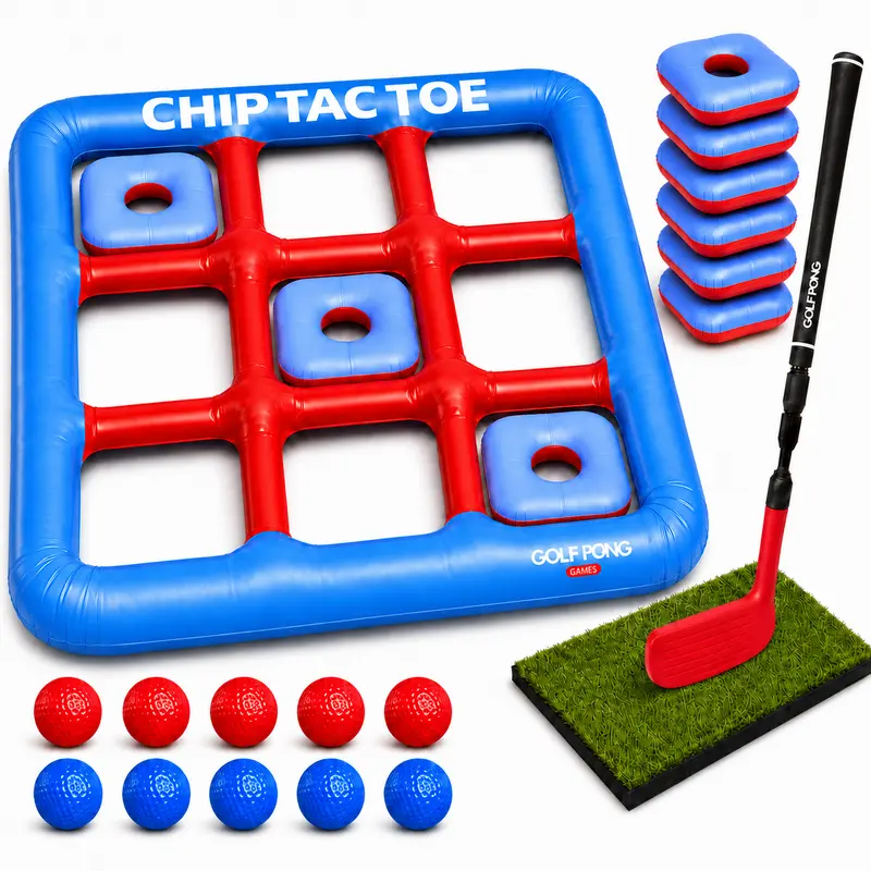 Golf Pong Tic Tac Toe Outdoor Chipping Yard Game - 10 Soft Chipping Balls, 10 Golf Balls - Pool Games for Backyard, Ideal Dad Gift for Father’s Day, Birthdays