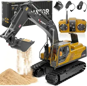 kolegend 3 in 1 Remote Control Excavator Toy 14 Channel RC Excavator Toy for Boys 3-12 with Bucket/Claw/Drill 2.4GHz Full Functional Construction Vehicles Toys Gift for 6 7 8 9 10 Years Old Kids Boys